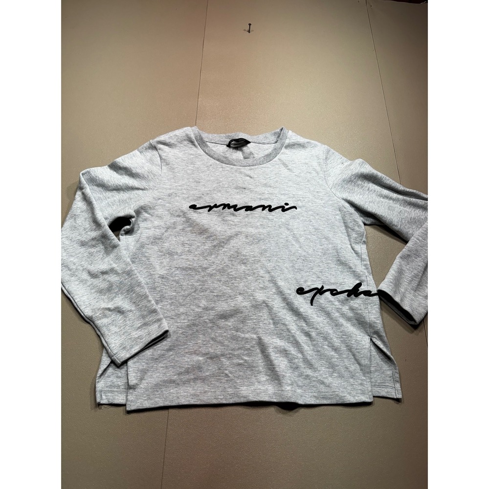 Armani Exchange Grey Heather Velvet Script Logo Long Sleeve Top 7VYMAM L